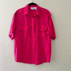 vintage 100% silk hot pink short sleeve shirt